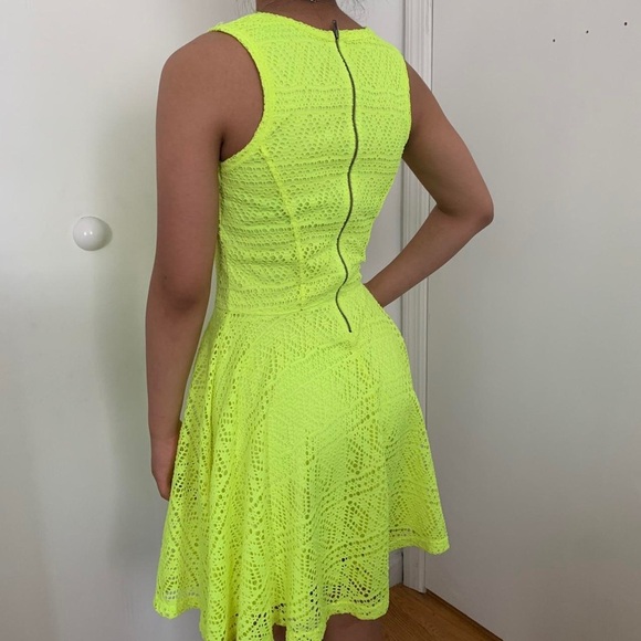 Express Neon Yellow Lace Mini Dress - Picture 2 of 5